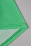Green Street Letter Tie Dye Patchwork Mesh O Neck Tops