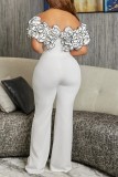 White Sexy Casual Solid Patchwork Backless Off the Shoulder Skinny Jumpsuits