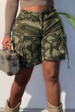 Camouflage Casual Camouflage Print Patchwork Regular High Waist Conventional Full Print Shorts