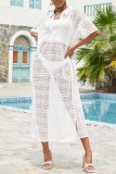 White Casual Solid See-through Swimwears Cover Up