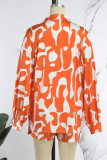 Оранжевый Повседневный принт Классический воротник рубашки с длинным рукавом Из двух частей