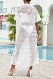 White Casual Solid See-through Swimwears Cover Up