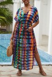 Vestido de playa con cuello en V y abertura de patchwork con estampado informal multicolor Vestidos