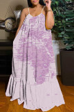 Светло-фиолетовый сексуальный принт с открытой спиной на бретельках длинное платье Платья