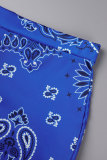 Azul estampado casual patchwork decote em U sem mangas duas peças