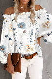 White Casual Print Patchwork Off the Shoulder Tops