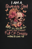 T-shirts à col rond en patchwork de tête de mort à imprimé vintage Orange Street