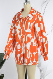 Collo della camicia di base con stampa casual arancione a maniche lunghe in due pezzi