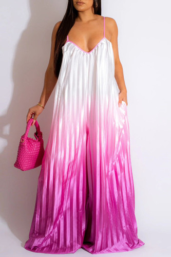 Rose Red Sexy Casual Gradual Change Print Backless Spaghetti Strap Regular Jumpsuits