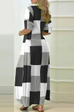 Черно-белое повседневное платье-рубашка с отложным воротником и разрезом с принтом Платья
