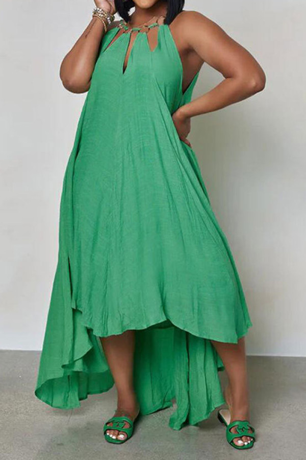 Robes de robe sans manches asymétriques à col rond asymétriques vertes sexy décontractées
