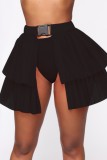 Zwart sexy effen patchwork hoge taille conventionele effen kleur rok (zonder slipje)
