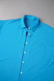 Blå Casual Solid Patchwork Turndown Collar Shirt Klänningar