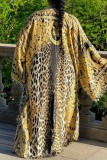Tangerine Red Casual Print Cardigan Outerwear