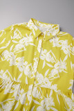 Robe chemise à col rabattu à imprimé décontracté jaune Robes de grande taille