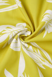 Желтое повседневное платье-рубашка с отложным воротником и принтом в стиле пэчворк Платья больших размеров