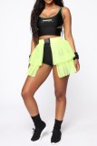 Black Sexy Solid Patchwork High Waist Conventional Solid Color Skirt (Without Panties)
