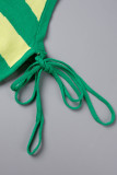 Grön Elegant randig Patchwork-rem Design Kontrast O-hals ärmlös två delar