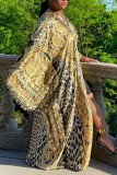 Tangerine Red Casual Print Cardigan Outerwear
