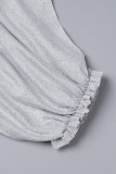 Robes de jupe une étape grises sexy solides évidées à col en V