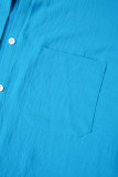 Vestidos de camisa azul casual patchwork sólido com gola virada para baixo