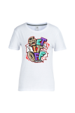 Grey Daily Vintage Print Patchwork Letter O Neck T-Shirts