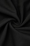 Schwarze, sexy, solide Patchwork-Kleider mit rückenfreiem Riemendesign, Neckholder, einstufiger Rock
