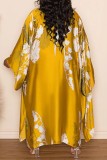 Golden Yellow Casual Print Cardigan Outerwear