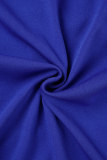 Blå sexiga solida urholkade korsband Halv polotröja Kort ärm Två delar (tre delar)
