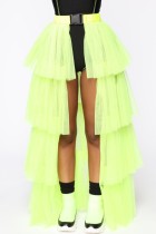 Fluorescent Green Casual Solid Patchwork Regular Conventional Solid Color Skirt (Without Panties)