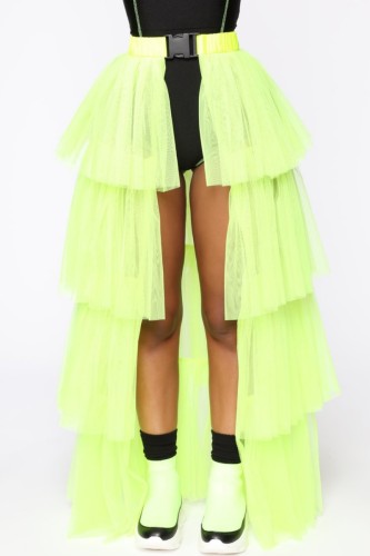 Fluorescerande grön Casual Solid Patchwork Vanlig konventionell enfärgad kjol (utan trosor)