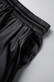Schwarz Casual Solid Basic Regular High Waist Konventionelle einfarbige Hose