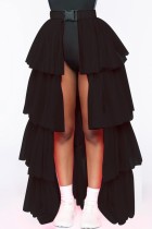 Black Casual Solid Patchwork Regular Conventional Solid Color Skirt (Without Panties)