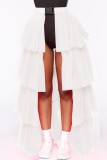 White Casual Solid Patchwork Regular Conventional Solid Color Skirt (Without Panties)