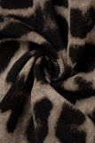Robes décontractées imprimé léopard patchwork col rabattu manches longues gris