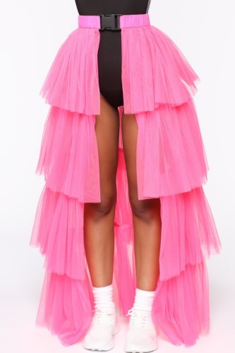 Флуоресцентная розовая повседневная однотонная юбка в стиле пэчворк, обычная обычная однотонная юбка (без трусиков)