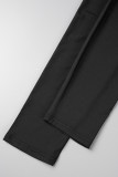Schwarze Casual Sportswear Solide Basic O Neck Kurzarm Zweiteiler
