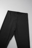 Черный Повседневная спортивная одежда Однотонный Базовый О-образный вырез С коротким рукавом Из двух частей