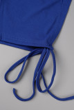 Blu casual solido fasciatura patchwork cerniera collare con cerniera senza maniche due pezzi