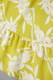 Robe chemise à col rabattu à imprimé décontracté jaune Robes de grande taille