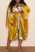 Gyllene gul Casual Print Cardigan Ytterkläder