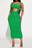 Green Sexy Solid Backless Spaghetti Strap Sleeveless Two Pieces