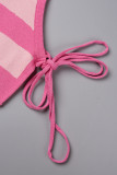 Абрикосовый элегантный полосатый лоскутный ремешок с контрастным круглым вырезом без рукавов из двух частей