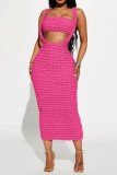 Pink Sexy Solid Backless Spaghetti Strap Sleeveless Two Pieces