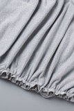 Vestidos de falda de un paso con cuello en V y pliegues ahuecados sólidos sexy gris