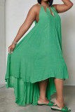 Groene sexy casual effen uitgeholde asymmetrische O-hals mouwloze jurkjurken