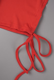 Rosso casual solido fasciatura patchwork cerniera collare con cerniera senza maniche due pezzi