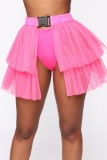 Falda de color sólido convencional de cintura alta de patchwork sólido sexy rosa (sin bragas)