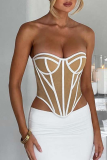 White Sexy Patchwork See-through Backless Strapless Tops