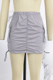 Falda casual color sólido básico regular de cintura alta color sólido convencional caqui